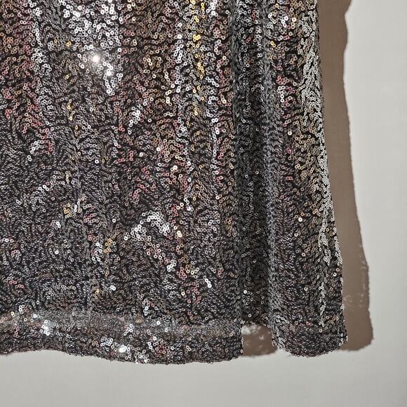 Silver Sequin Multistrap Long Tank Sz XL Sparkle New Years Holiday Stretch - Picture 6 of 10